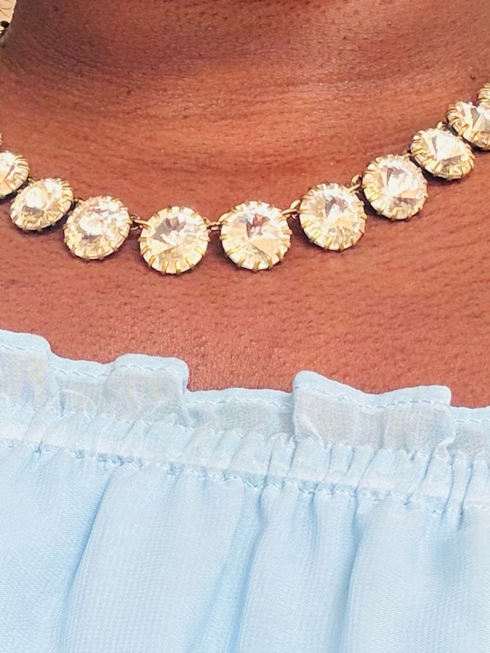 Gold Crystal Round Link Choker Necklace - Women Jewelry